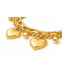 Rebl Jewelry Heart Charm Layered Bracelet Stainless Steel