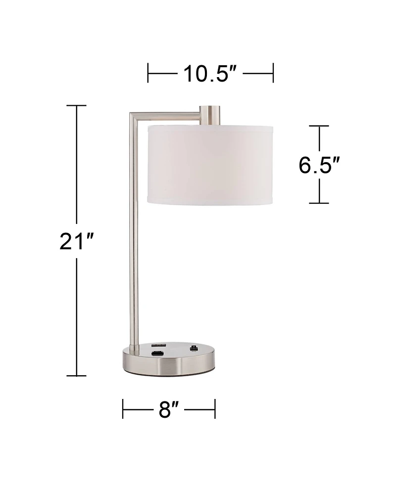 360 Lighting Colby Modern Desk Lamps 21" High Set of 2 Brushed Nickel with Usb and Ac Power Outlet in Base Drum Shade for Bedroom Office