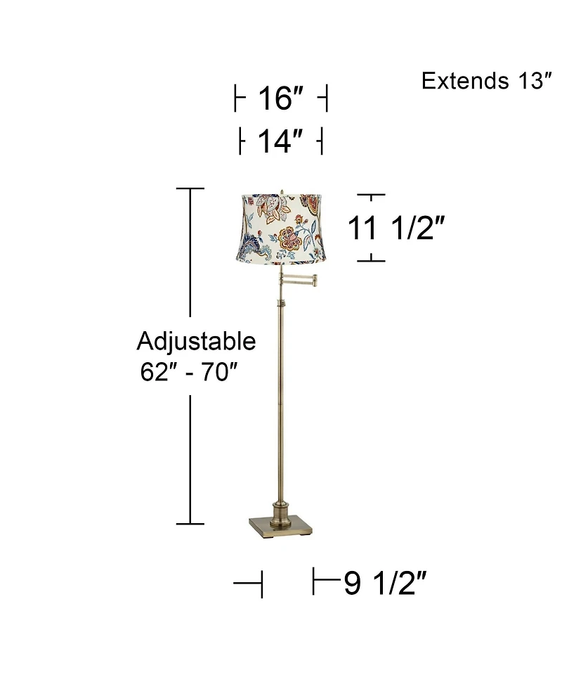 360 Lighting Chic Style Swing Arm Adjustable Floor Lamp Tall Antique Brass Paisley Drum Shade Living Room Reading House