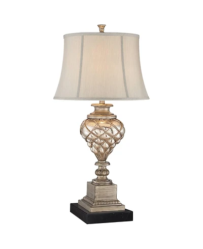 Barnes & Ivy 30.5" Silver Glass Led Table Lamp with Nightlight and Off White Bell Shade