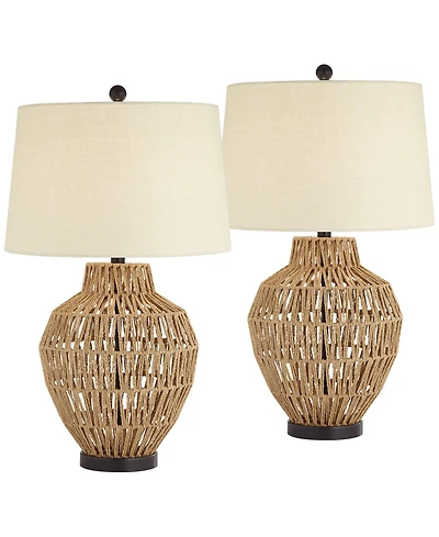 360 Lighting San Marcos 27" Tall Modern Coastal Table Lamps Set of 2 Wicker Metal Living Room Bedroom