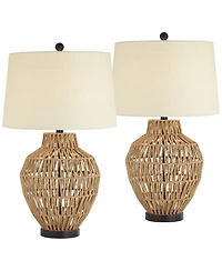 360 Lighting San Marcos 27" Tall Modern Coastal Table Lamps Set of 2 Wicker Metal Living Room Bedroom