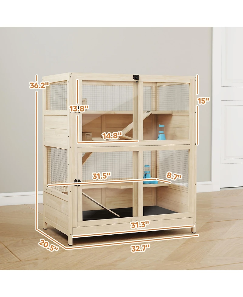 PawHut Wooden Hamster Cage, 4 Tier Small Animal Cage with Mesh Flip Roof