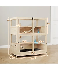 PawHut Wooden Hamster Cage, 4 Tier Small Animal Cage with Mesh Flip Roof