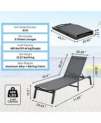 Gouun Set of 2 Aluminum Folding Chaise Lounge Chairs with 5-Position Reclining Back