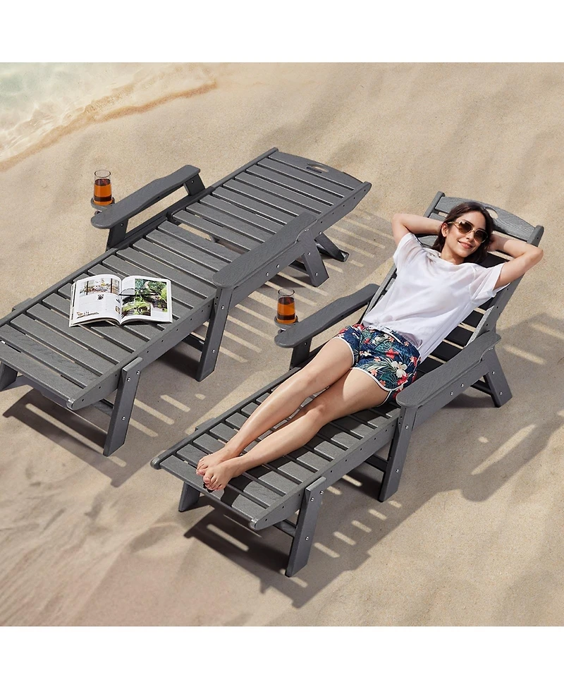Gouun 6-Position Adjustable Hdpe Outdoor Chaise Lounge Chair with Cup Holder, 400 lbs Capacity