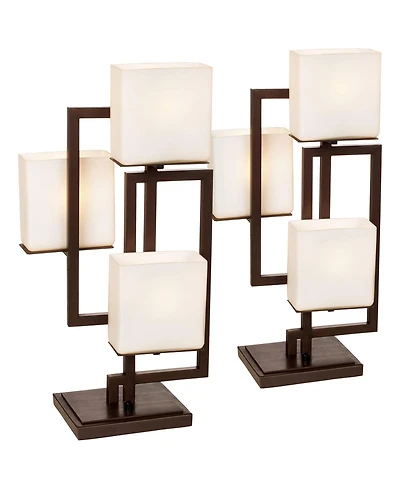 Possini Euro Design 24" High Geometric Small Modern Table Lamps Set of 2 Roman Bronze Finish Metal Living Room Bedroom