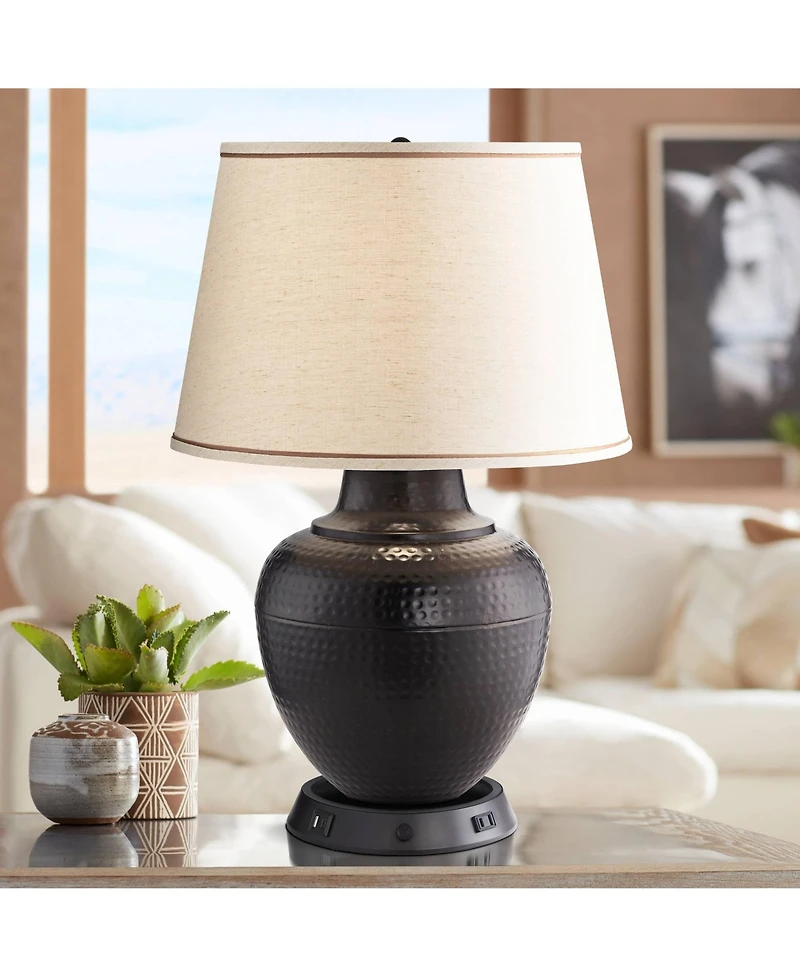 Barnes and Ivy Brighton 27.25" Tall Rustic Farmhouse Table Lamp with and Usb Base