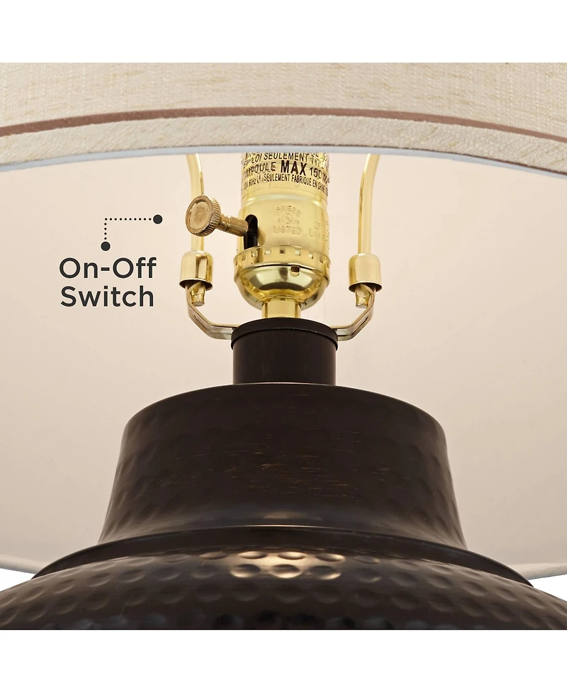 Barnes and Ivy 27.25" Tall Rustic Farmhouse Table Lamp with Hammered Bronze Finish and Usb Dimmer