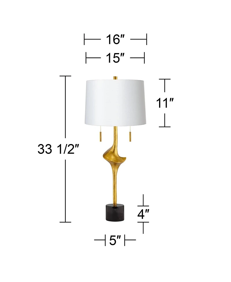 Possini Euro Design Athena 33 1/2" Tall Large Modern End Table Lamp Pull Chain Gold Leaf Finish Metal Living Room Shade