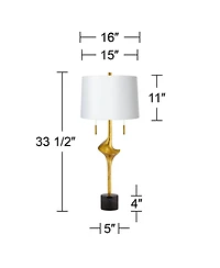 Possini Euro Design Athena 33 1/2" Tall Large Modern End Table Lamp Pull Chain Gold Leaf Finish Metal Living Room Shade