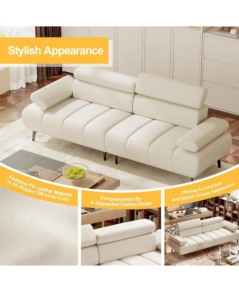 gaomon 3-Seater Sofa Bed, Faux Leather Futon Couch with Adjustable Backrest and Armrests, Convertible Sleeper
