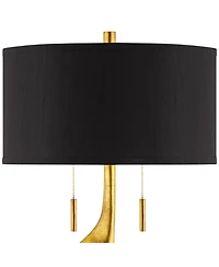 Possini Euro Design Athena 35 1/2" Tall Sculptural Large Modern End Table Lamps Set of 2 Pull Chain Gold Leaf Living Room Bedroom Shade