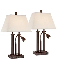 Possini Euro Design Deacon 26" High Industrial Desk Lamps Set of 2 Usb Port Ac Power Outlet Gooseneck Bronze Finish Metal Charging