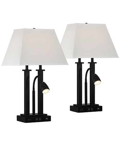 Possini Euro Design Deacon 26" High Industrial Desk Lamps Set of 2 Usb Port Ac Power Outlet Gooseneckk Metal Charging