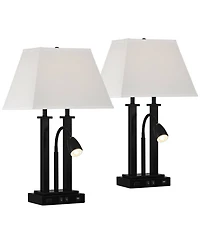 Possini Euro Design Deacon 26" High Industrial Desk Lamps Set of 2 Usb Port Ac Power Outlet Gooseneckk Metal Charging