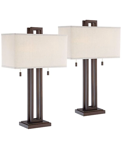 Possini Euro Design Gossard 30" Tall Large Industrial End Table Lamps Set of 2 Pull Chain Bronze Finish Metal Living Room