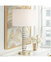 Possini Euro Design Cecil 31" Tall Large Modern End 3-Way Table Lamp Clear Brass Finish Acrylic Single Shade Living Room Bedroom