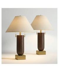 Possini Euro Design Madera 27 3/4" Brass and Wood Usb Table Lamp Set of 2