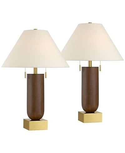 Possini Euro Design Madera 27 3/4" Brass and Wood Usb Table Lamp Set of 2