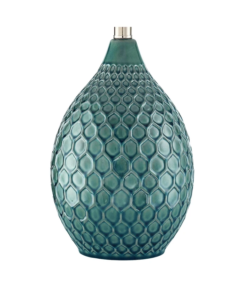 360 Lighting Modern Table Lamp with Usb Charging Port 24 3/4" High Sea Foam Ceramic Oatmeal Drum Shade for Living Room Desk Bedroom