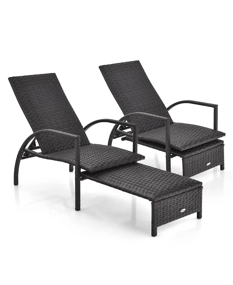 Sugift Patio Chaise Lounge Outdoor Rattan Lounge Chair with Retractable Ottoman