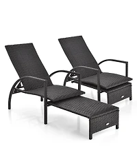 Sugift Patio Chaise Lounge Outdoor Rattan Lounge Chair with Retractable Ottoman