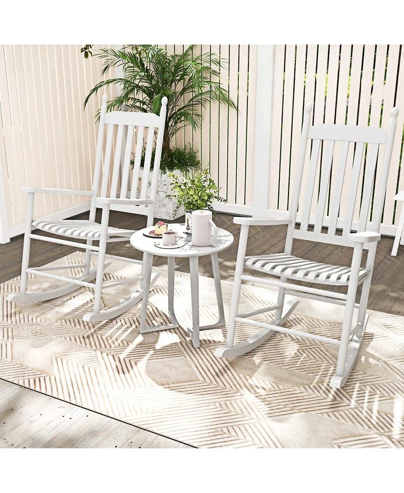 Sugift High-Back Acacia Wood Outdoor Rocking Chair with Solid Rocking Base