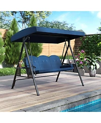 Sugift 3-Seat Patio Swing Chair Porch Swing with Adjustable Canopy Thickened Cushions Pillow and Foldable Side Trays