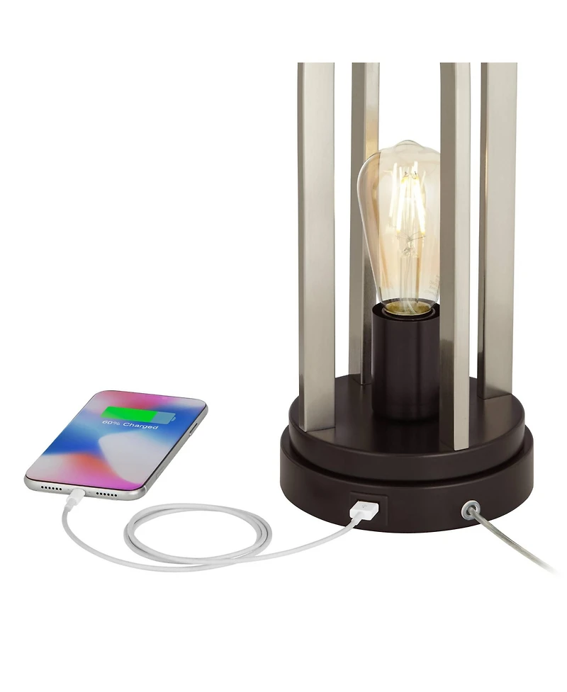 360 Lighting Marcel Modern Table Lamps Set of 2 24 1/4" High Brushed Nickel with Led Nightlight Usb Charging Port for Bedroom House Desk