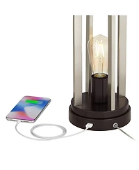 360 Lighting Marcel Modern Table Lamps Set of 2 24 1/4" High Brushed Nickel with Led Nightlight Usb Charging Port for Bedroom House Desk