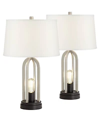 360 Lighting Marcel Modern Table Lamps Set of 2 24 1/4" High Brushed Nickel with Led Nightlight Usb Charging Port for Bedroom House Desk