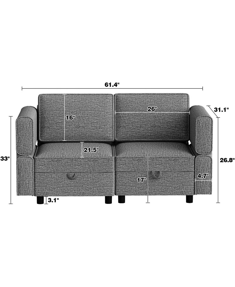 gaomon Loveseat Sofa with Storage Seat, Modern 2-Seater Modular Couch for Small Spaces