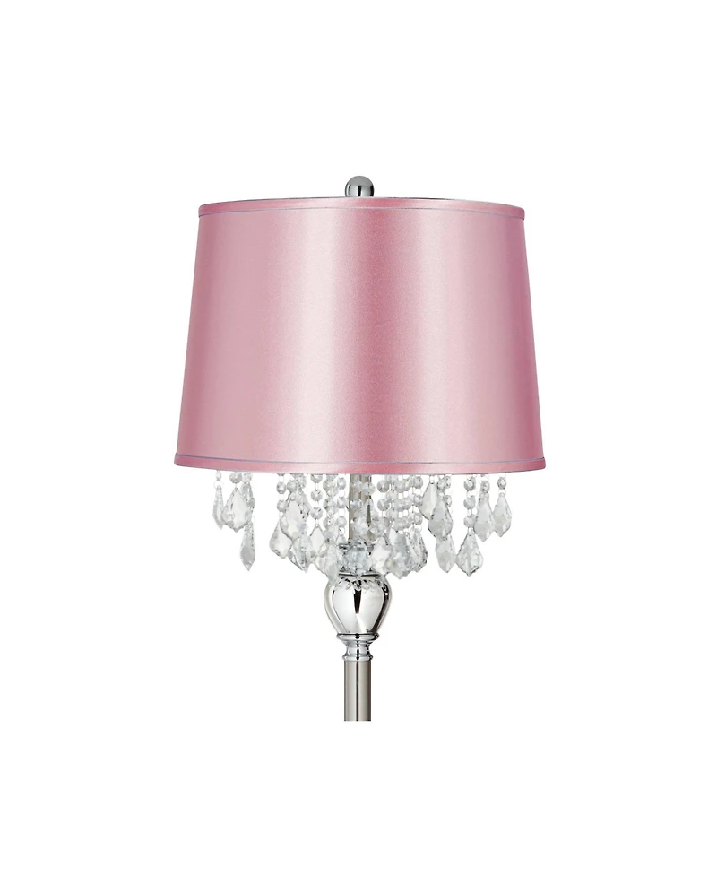 360 Lighting Crystals Traditional 60 1/2" Tall Standing Floor Lamp Foot Switch Satin Steel Finish Drum Satin Shade