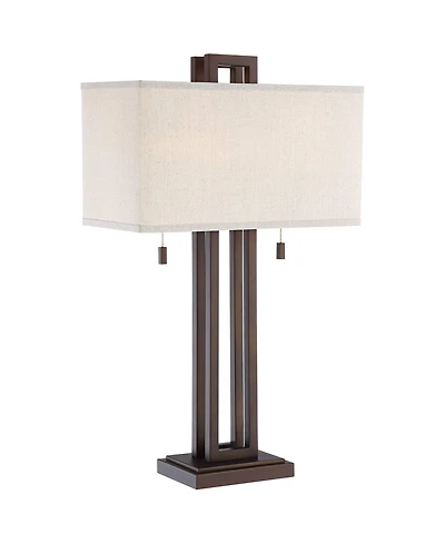 Possini Euro Design Gossard Modern Industrial Table Lamp 30" Tall Bronze with Usb Charging Port Rectangular Shade for Bedroom Living Room Office