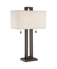 Possini Euro Design Gossard Modern Industrial Table Lamp 30" Tall Bronze with Usb Charging Port Rectangular Shade for Bedroom Living Room Office