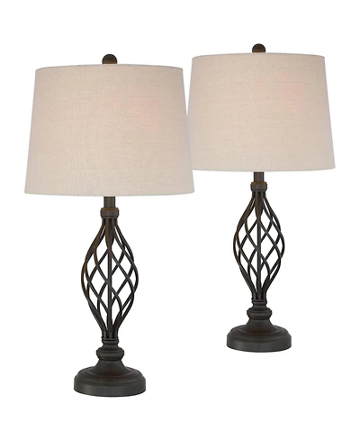 Franklin Iron Works Annie 28" Tall Modern Industrial Table Lamps with Iron Construction and Tabletop Dimmers, Set of 2
