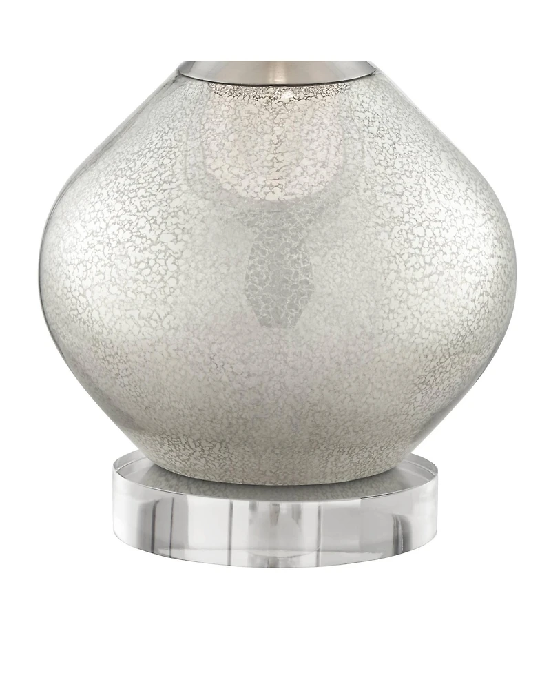 Possini Euro Design Swift Modern Table Lamp with Round Riser 32" Tall Mercury Glass Usb Charging Port Dimmer Double Drum Shade for Bedroom House Desk