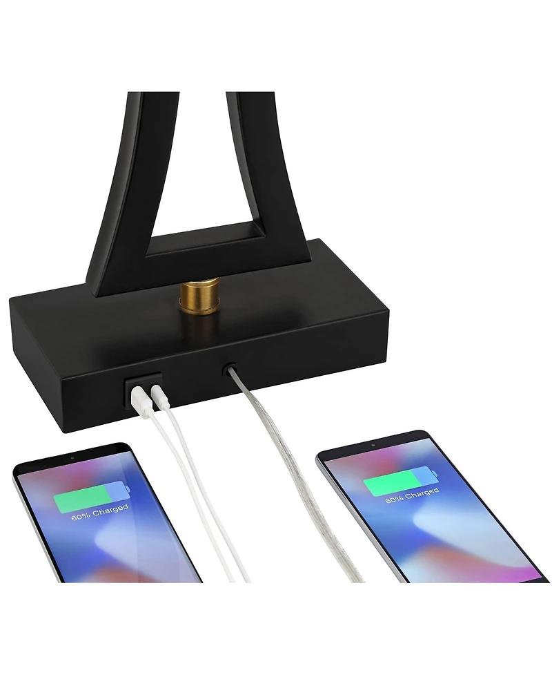 360 Lighting Roxie Modern Table Lamps Set of 2 with Marble Riser 31" Tall Usb Charging Port Rectangular Fabric Shades for Bedroom House