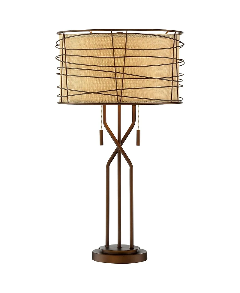 Franklin Iron Works Marlowe 28.75" Tall Industrial Table Lamp with Usb Charging Port and Double Shade