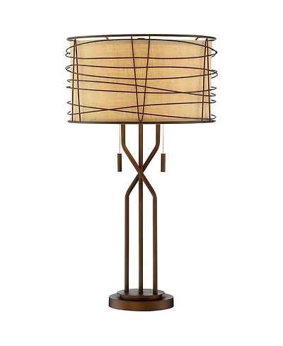 Franklin Iron Works Marlowe 28.75" Tall Industrial Table Lamp with Usb Charging Port and Double Shade