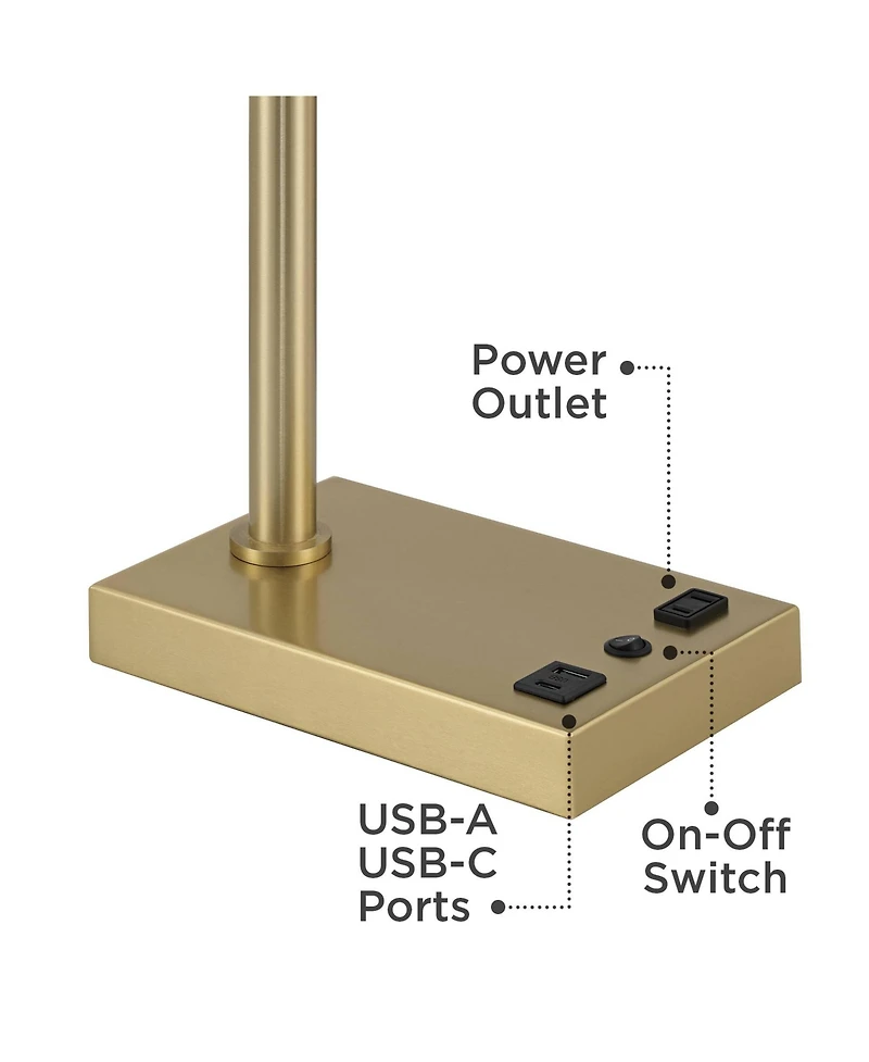 Possini Euro Design Keegan 24 1/2" High Modern Desk Lamp Adjustable Usb Port Ac Power Outlet Gold Brass Finish Metal Charging