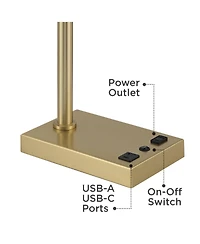 Possini Euro Design Keegan 24 1/2" High Modern Desk Lamp Adjustable Usb Port Ac Power Outlet Gold Brass Finish Metal Charging