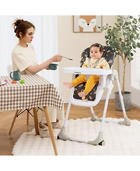 Gymax Toddler High Chair w/ 7 Height and 3 Footrest Adjustable Cup holder 2 Wheels
