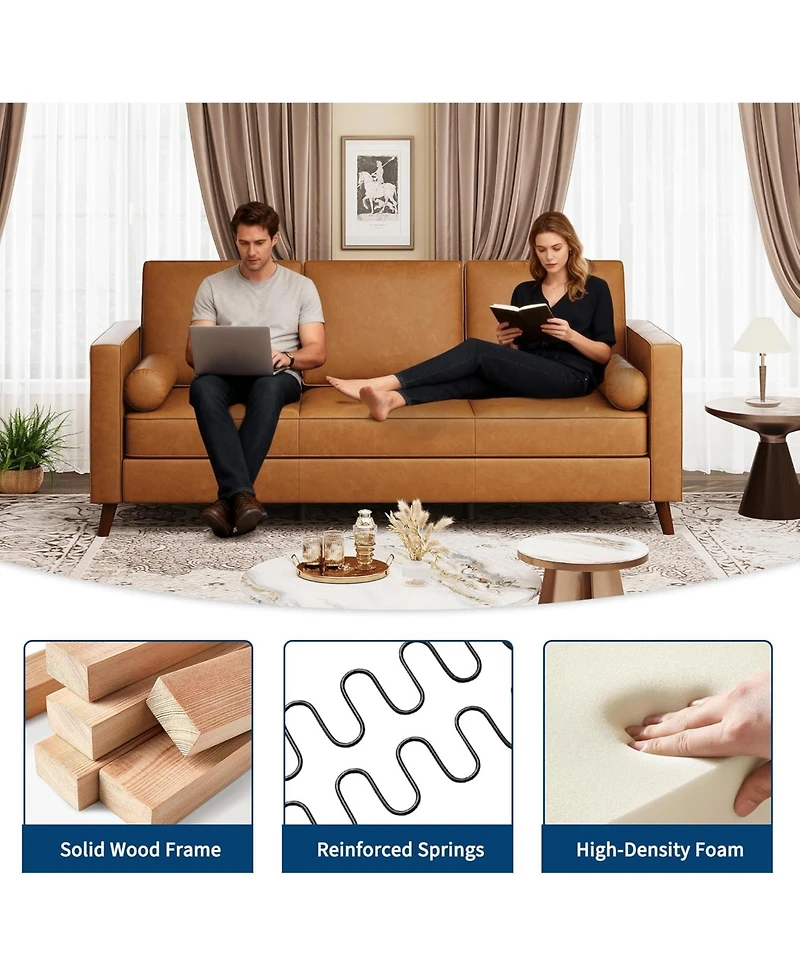 gaomon 86" Faux Leather Sofa, Mid-Century Modern 3-Seater Couch with Deep Seat and Removable Cover