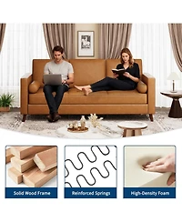 gaomon 86" Faux Leather Sofa, Mid-Century Modern 3-Seater Couch with Deep Seat and Removable Cover