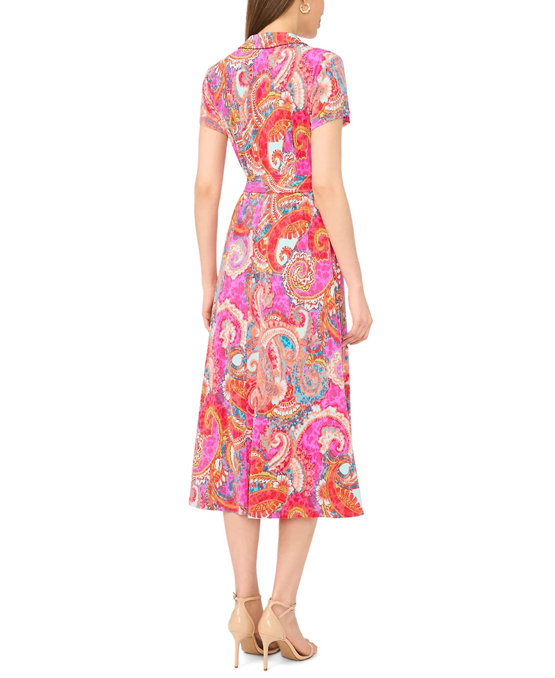 Msk Women's Short-Sleeve Zip Midi Dress