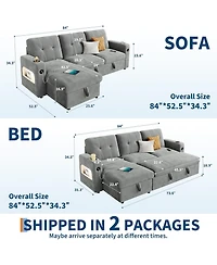 gaomon 84" Sleeper Sofa Bed, L-Shaped Convertible Couch with Storage