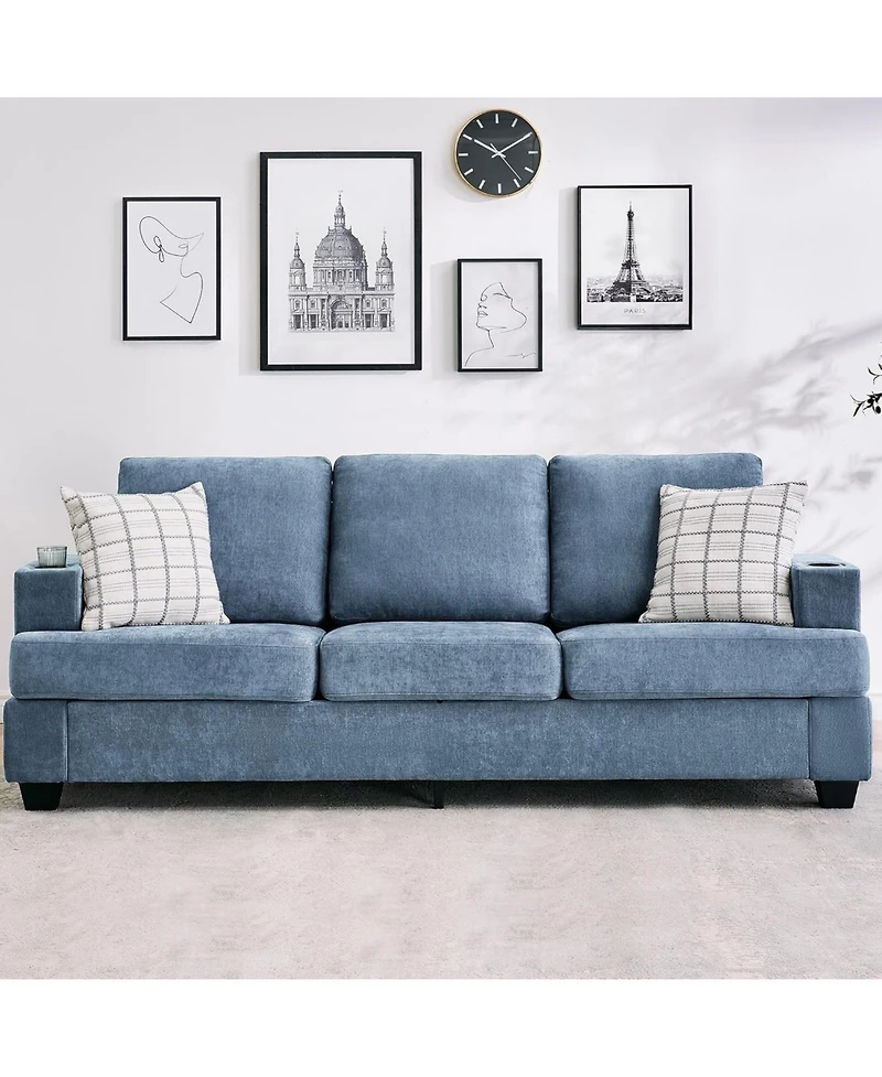 gaomon 89" 3-Seater Sofa, Chenille Couch with Deep Seat, Cup Holders and Storage Pockets