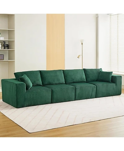gaomon 137" Cloud Sectional Sofa, Modular Linear Couch, Corduroy Fabric, No Assembly, Convertible Sleeper